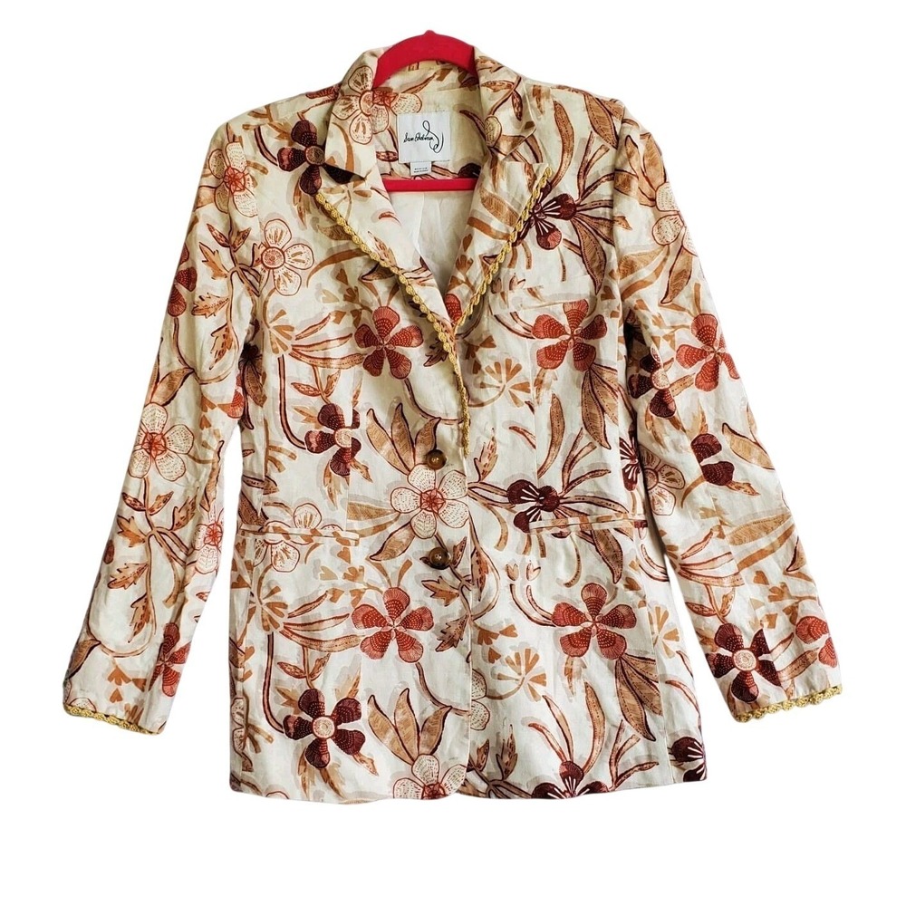 Sam Edelman Enola Floral Embroidered Linen Blend Blazer Jacket Crochet Trim Med